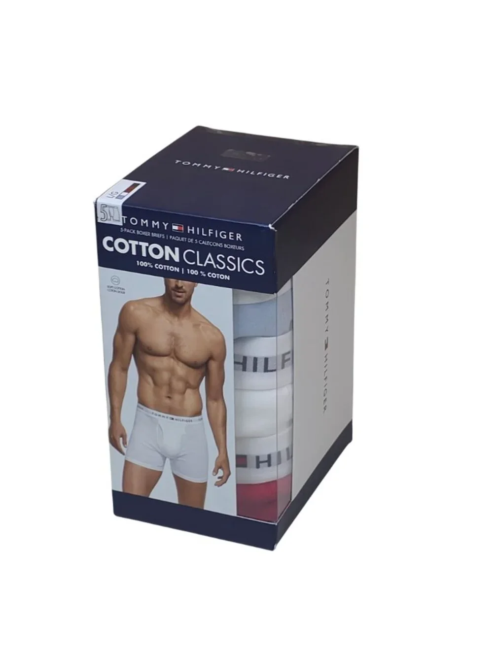 Tommy Hilfiger 5-Pack Cotton Classics Boxer Briefs Mens L  Red Blue Navy White